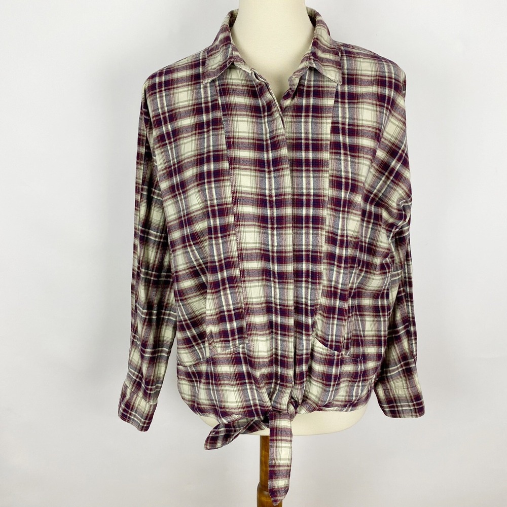 Daytrip Plaid Flannel Tie Front Button Up Long Sleeve Shirt Womens‎ Medium